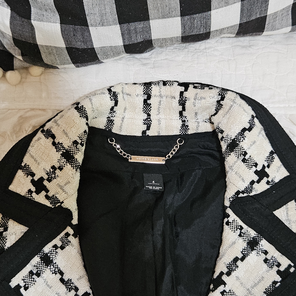 WHITE HOUSE BLACK MARKET Chic Women's Black/White Plaid Blazer Sz 4 - Picture 6 of 10
